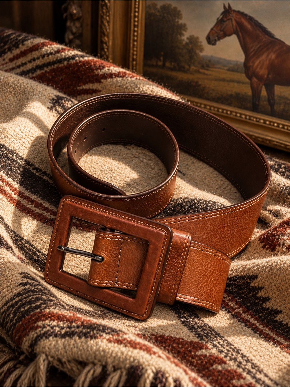 Banana Republic Brown Leather Wide Belt Oversized Statement Buckle Equestrian